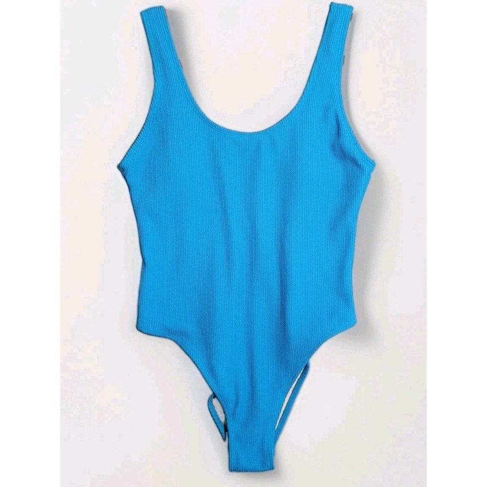 COTTON ON BODY Crinkle Scoop Back Cheeky One Piece Swimsuit Size L Blue